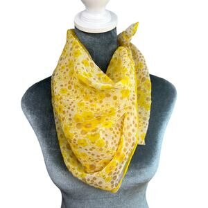 American Vintage Semi Sheer- Yellow brown Flower Scarf- 24x26" groovy florals